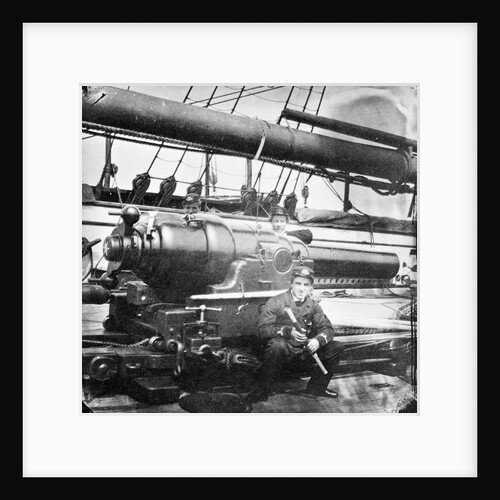 Photograph of an Armstrong breech-loader on 'Narcissus' circa 1859, shows screw at breech by Unknown