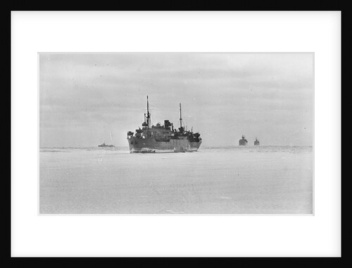 Merchant ships steaming through thin sea ice by unknown