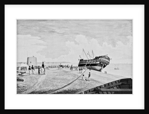 A view of the East Indiaman 'Thames' as she lay stranded near Eastbourne in February 1822 by Charles Ade
