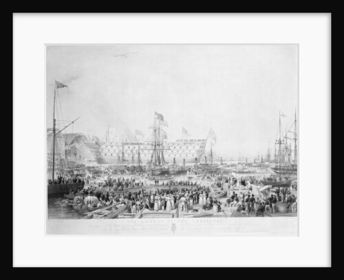 The Launch of the Trafalgar, in the presence of Her Most Gracious Majesty Queen Victoria and His Royal Highness Prince Albert, at H.M.Dock Yard, Woolwich... by William Ranwell