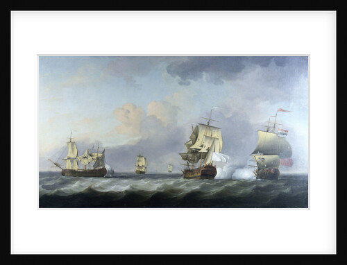 The capture of the 'Marquise d'Antin' and 'Louis Erasme' by the English Privateers 'Duke' and 'Prince Frederick' by Charles Brooking