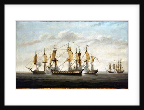 Engagement between three East Indiamen and two French vessels, 8 March 1757 by Lawson Dunn