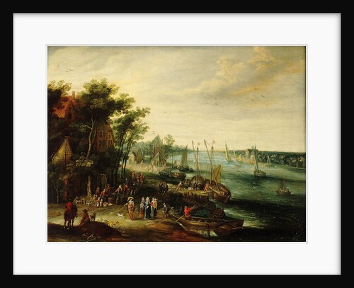 A landscape with a village on the bank of a river by Jan Err:520 Brueghel the Elder