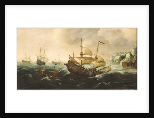 Dutch ships running down onto a rocky shore by Andries van Eertvelt