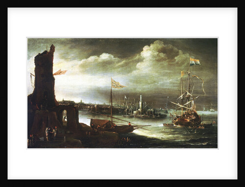 A Dutch ship at anchor off Genoa by Andries van Eertvelt