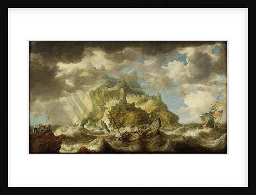 A dismasted ship in a rough sea by Bonaventura Peeters the Elder
