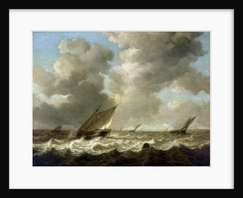 Fishing boats in a rough sea by Simon de Vlieger