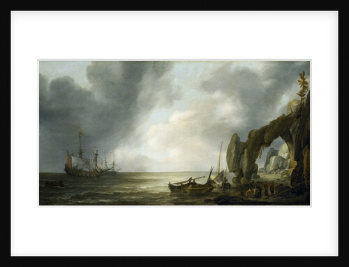 Dutch men-of-war off a craggy coast by Simon de Vlieger