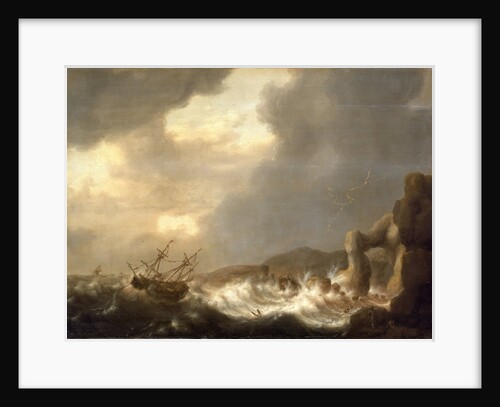 Ships wrecked on a rocky shore by Hendrick Staets