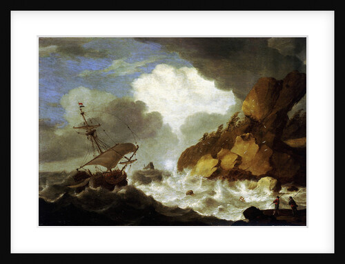 A Dutch ship foundering off a rocky coast by Hendrick Staets