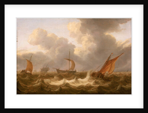 Fishing boats in a choppy sea by Cornelisz Leonardsz Stooter