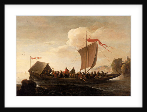 A ferry boat on a calm sea by Pieter de Bloot