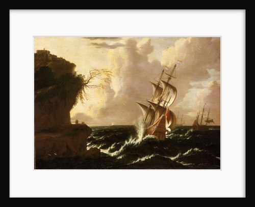 A Dutch ship in a storm by Matthieu van Plattenberg