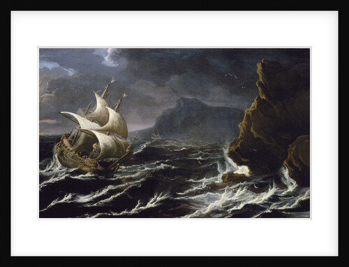 A Dutch ship running on to a rocky coast by Matthieu van Plattenberg