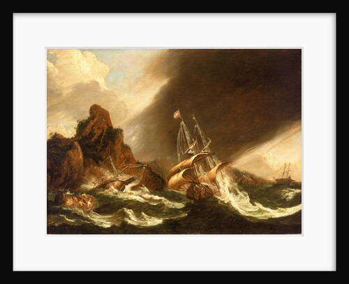 A fleet of East Indiamen at sea by Matthieu van Plattenberg