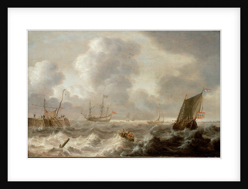 Dutch ships in a rough sea by Pieter van der Croos