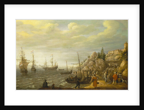 Dutch ships at anchor off a fortified Scandinavian town by Adam Willaerts