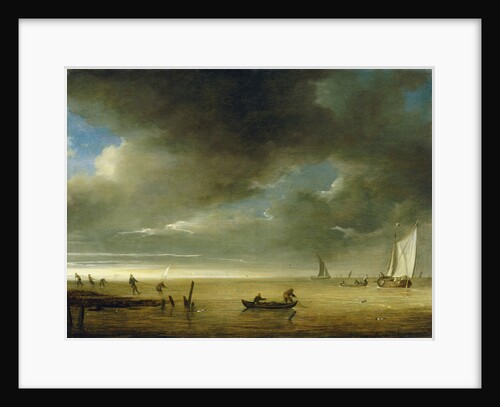 Fishermen on shore hauling in their nets by Julius Porcellis