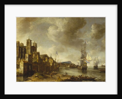 Dutch ships in a Mediterranean harbour by Johannes Beerstraaten