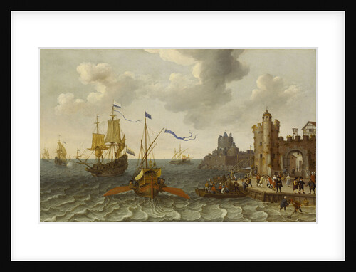 A French galley and Dutch men-of-war off a port by Abraham Willaerts