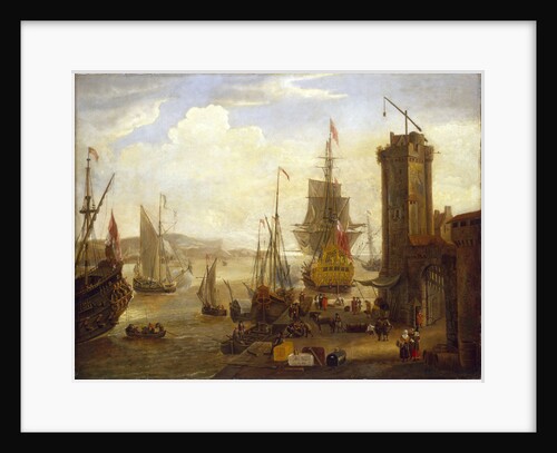 Dock scene at a British port by Jacob Knyff
