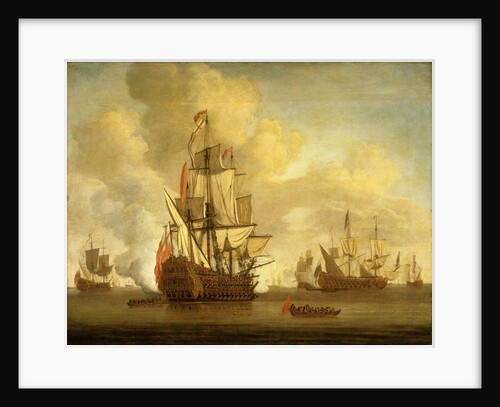 Calm: an English two-decker with sails loosed firing a salute by Willem van de Velde the Elder