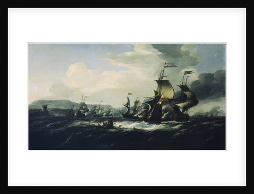 A battle between the Dutch and Barbary pirates near the coast by Hendrik van Minderhout