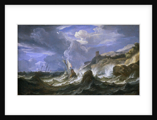 A ship wrecked in a storm off a rocky coast by Pieter Mulier