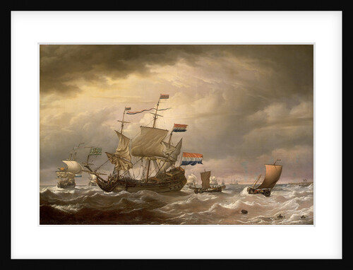 A Dutch flagship brought to in a fresh breeze by Willem Van de Velde the Younger
