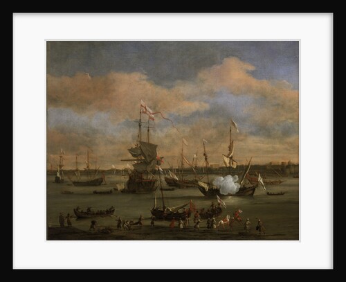 An English Merchant ship in a mediterranean harbour by Willem Van de Velde the Younger