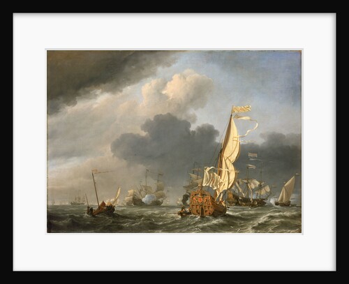 A states yacht in a fresh breeze running towards a group of Dutch ships by Willem Van de Velde the Younger