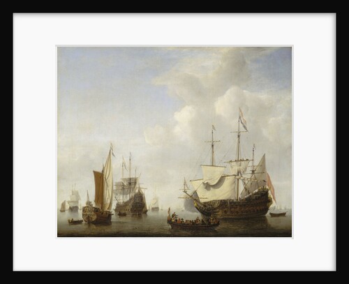 Calm: a Dutch flagship coming to anchor by Willem Van de Velde the Younger