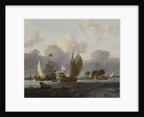 A Dutch yacht before the wind in a harbour by unknown