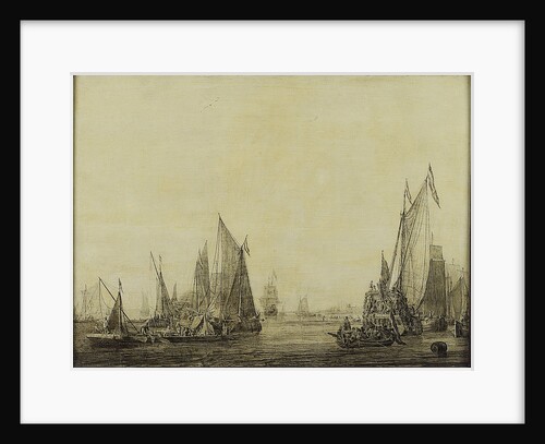 Dutch shipping in a harbour by Ludolf Bakhuizen