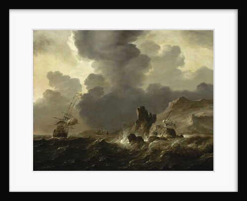 A Dutch ship wrecked on a rocky coast by Ludolf Bakhuizen