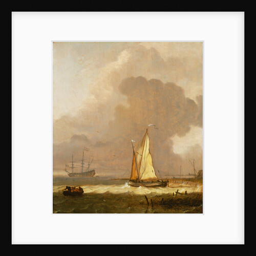 A kaag leaving the shore in stormy weather by Ludolf Bakhuizen