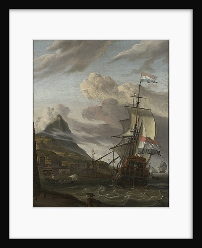 A Dutch ship entering a mediterranean port by Abraham Storck