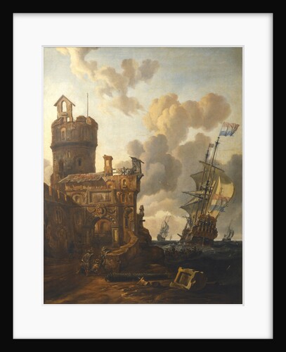 A Dutch ship passing a fort by Abraham Storck