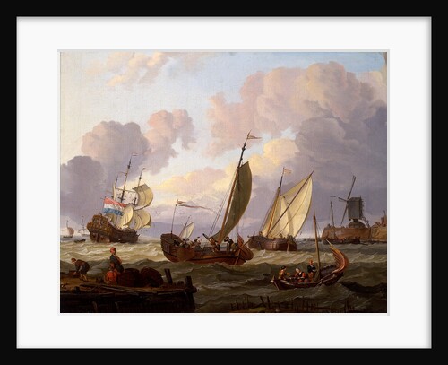 Ships passing a windmill by Abraham Storck