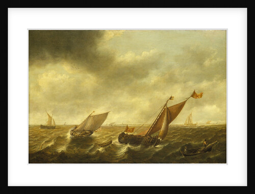 Fishing boats in a shallow sea by Jan Jacobsz van der Croos