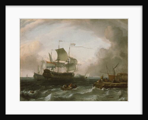 Dutch men-of-war off a jetty by Jan Claesz Rietschoof