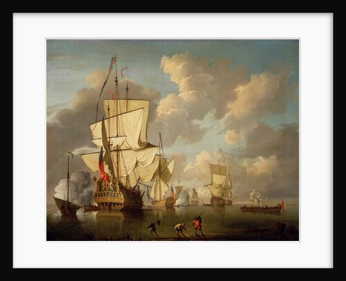 An English man-of-war and yachts in a calm by unknown