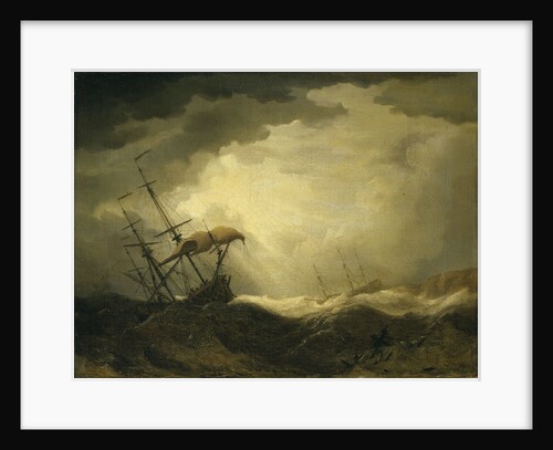 Ships driving onto a rocky shore in a heavy sea by Cornelis van de Velde