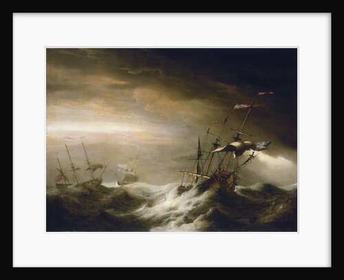 English ships in a storm by Johan van der Hagen