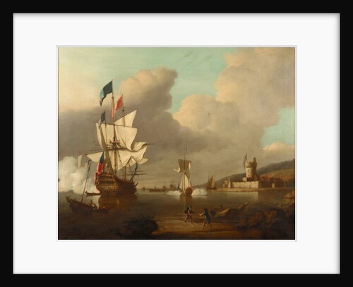A ship saluting a fort by Peter Monamy