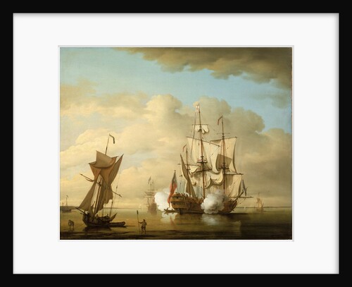 A man-of-war firing a gun at sundown by Peter Monamy