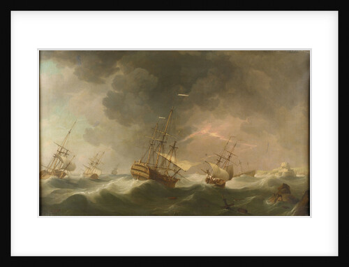 East Indiamen driven ashore in a storm by Charles Brooking