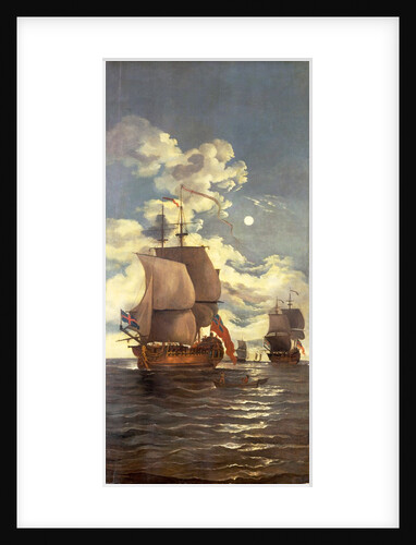 Moonlight scene: ships saluting by Monamy Swaine
