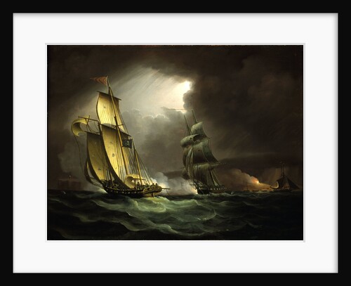 A smuggler chased by a brig by Thomas Buttersworth