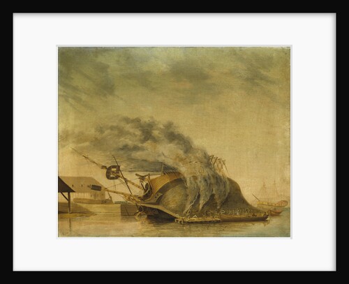 A ship hove down and burning off by Gabriel Bray